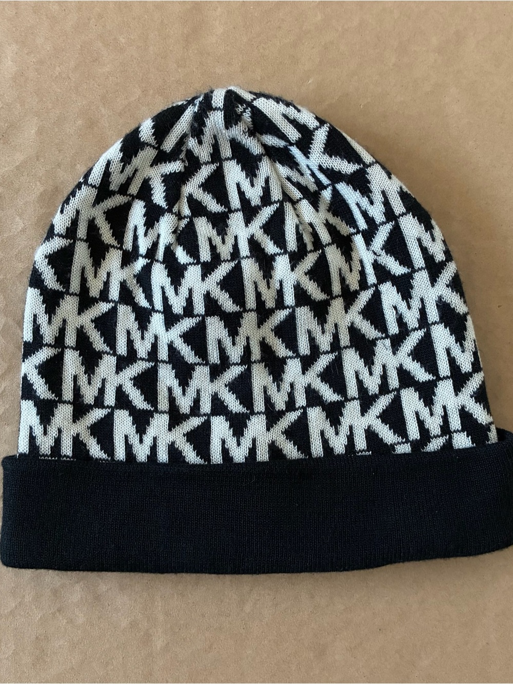 Michael Kors Women’s Beanie Hat MK Logo Monogram Print Stretchy Knit One Size